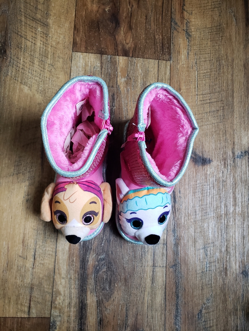 Toddler Girls Sz 10 Paw Patrol Sky & Everest Plush Character Glitter Boots